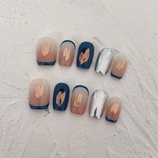 Navy Gold Elegance - PressOn Perfection