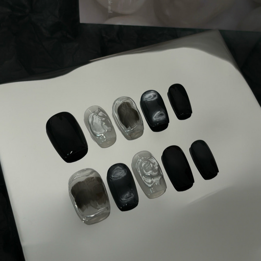 Noir Pearl Elegance - PressOn Perfection