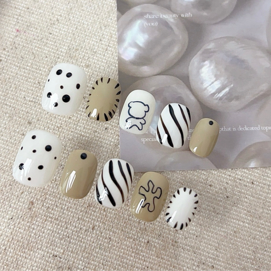 Playful Monochrome Paws - PressOn Perfection